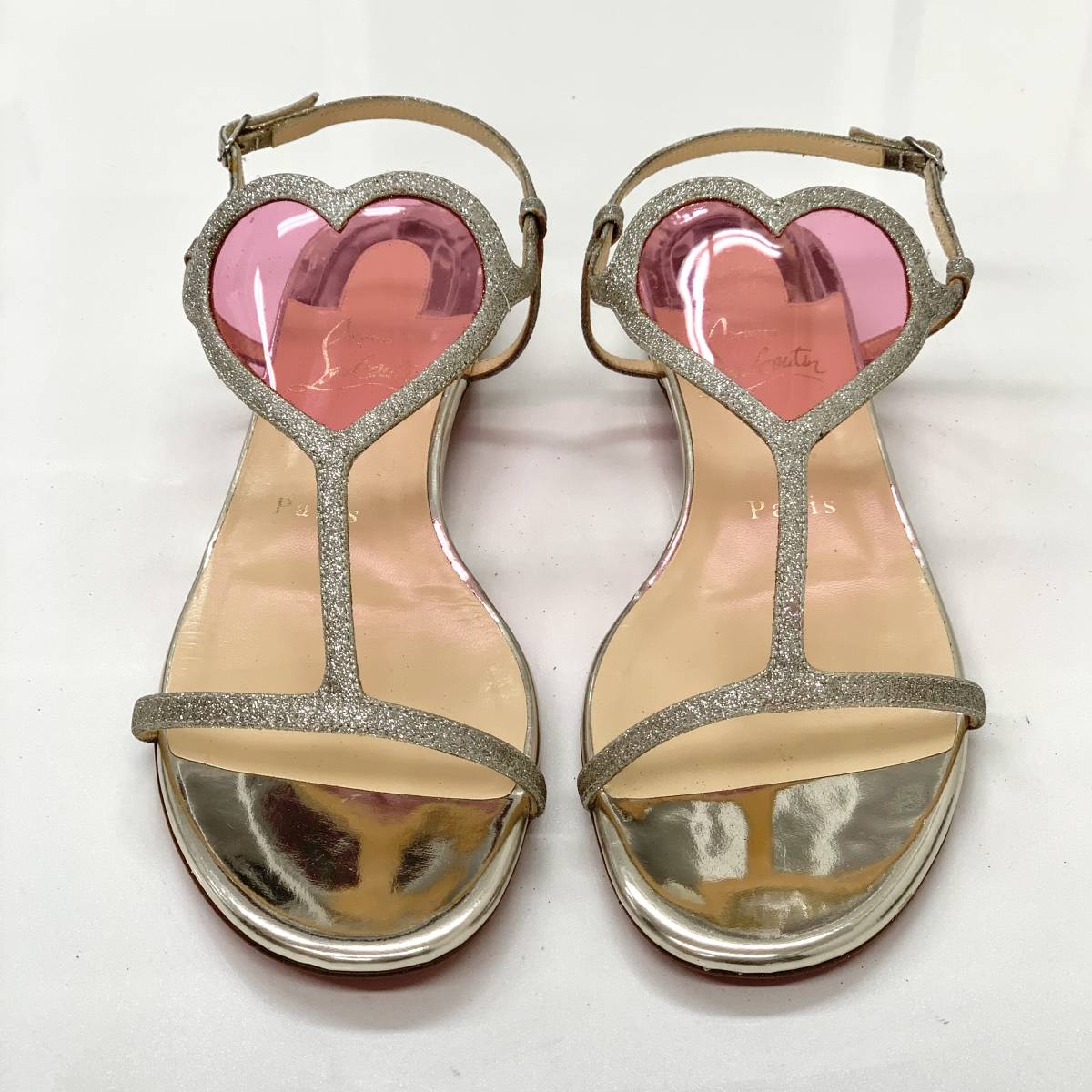 好評 Christian 35 ハートフラットサンダル Louboutin サンダル