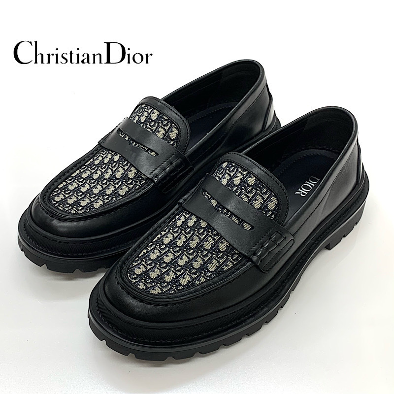 6490 クリスチャンディオール DIOR EXPLORER レザー オブリーク ローファー ブラック_画像1