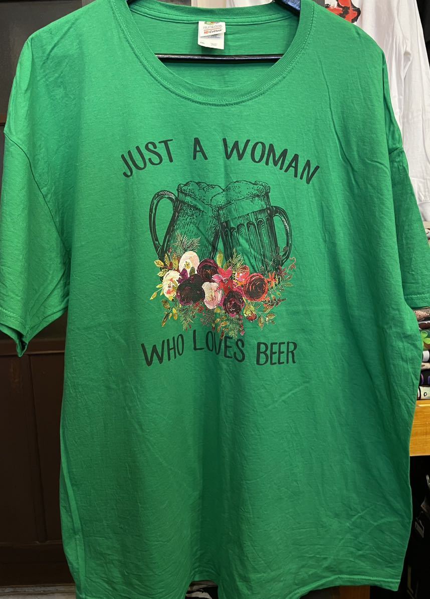 ★USA古着 ビール beer カラフルフラワー Flowerモチーフ Tシャツ 緑 green FRUIT OF THE LOOM 2XL