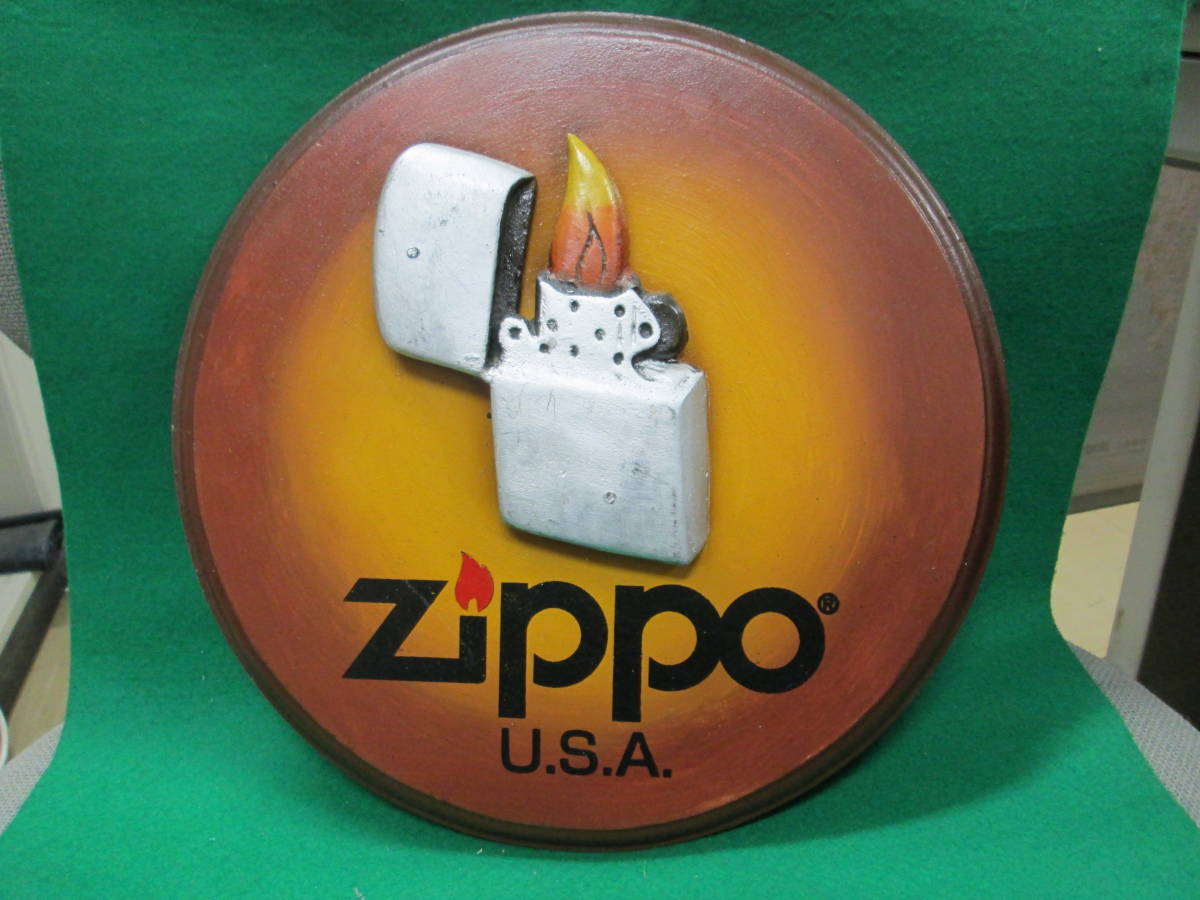 Zippo 公式 オフィシャル ライセンス 木製 看板 ジッポー 立体 検:ジッポ 壁掛け レトロ 当時物 アンティーク ヴィンテージ 丸型 ライター