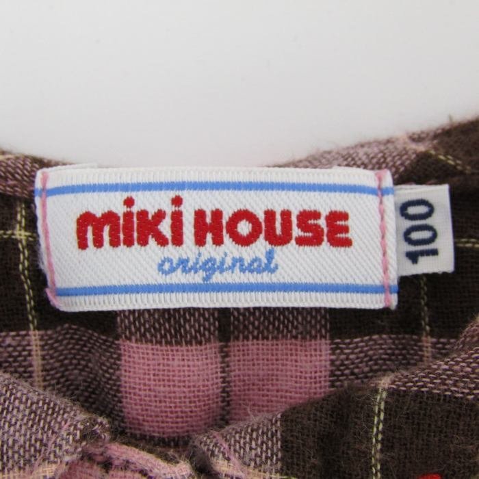 ミキハウス 長袖チェックシャツ 丸襟 花刺繍 トップス キッズ 女の子用 100サイズ ブラウン MIKI HOUSE_画像3