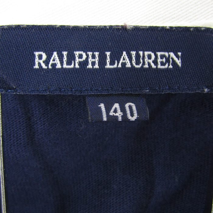 Ralph Lauren polo-shirt long sleeve One-piece . origin Logo hem frill sleeve border cotton Kids for girl 140 size navy RALPH LAUREN