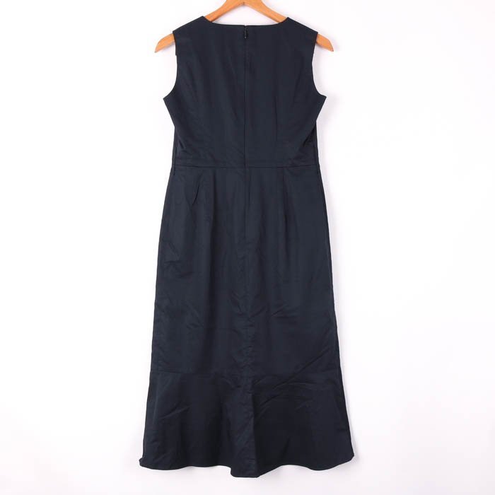  Indivi no sleeve One-piece plain round neck flair long maxi lady's 36 size navy INDIVI