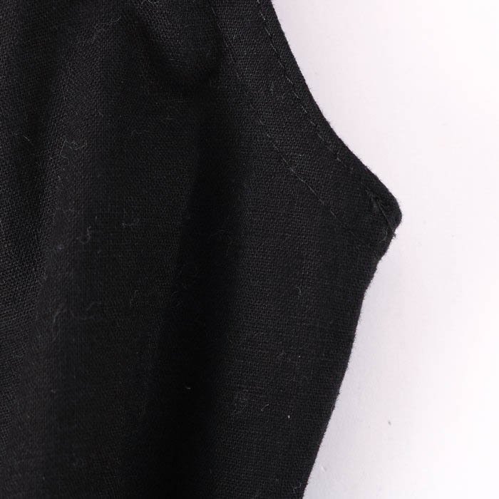 レストローズ ノースリーブワンピース 刺繍 フレア ひざ上丈 日本製 麻混 ストレッチ レディース 2サイズ ブラック L'EST ROSE_画像4