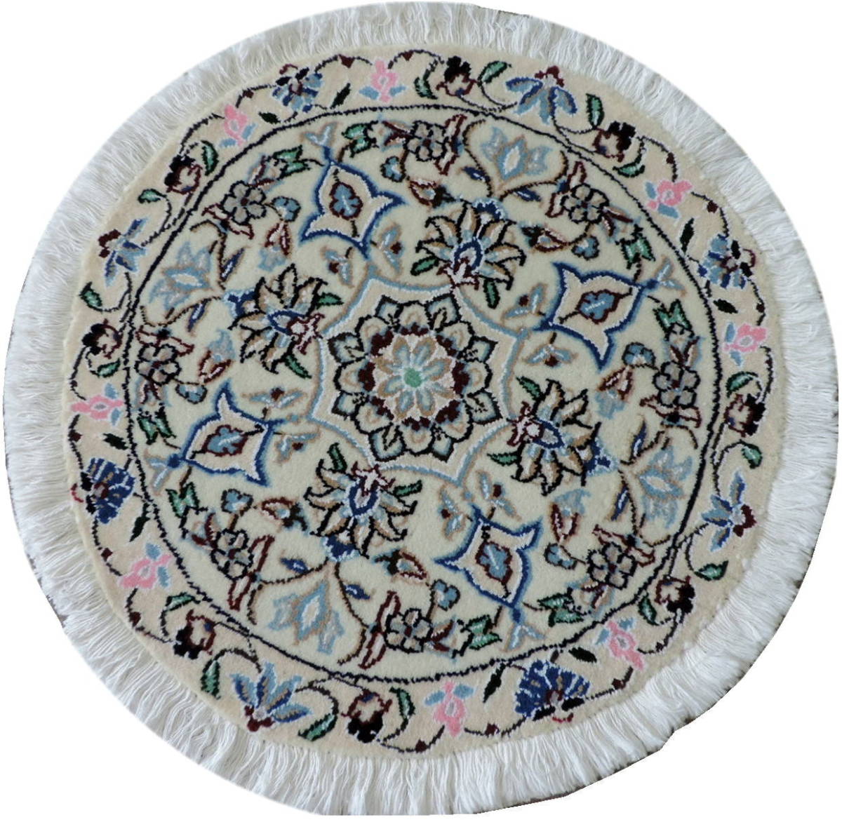 ペルシャ絨毯 カーペット ウール 手織り 高級 ペルシャ絨毯の本場 イラン ナイン産 円型 丸形 直径 55cm 本物保証 直輸入