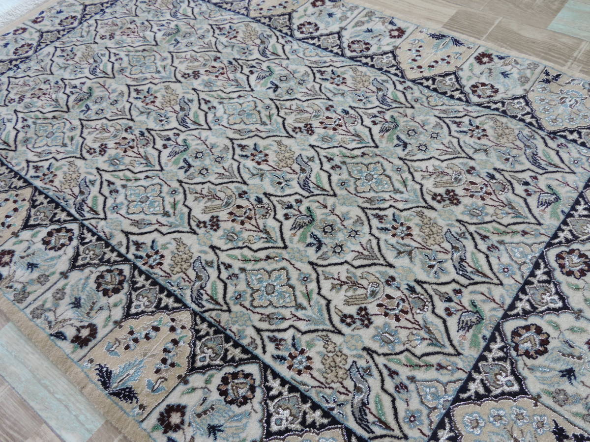 ペルシャ絨毯 カーペット ウール＆シルク 手織り高級 ペルシャ絨毯の本場 イラン ナイン産 玄関マットサイズ 120cm×77cm 本物保証