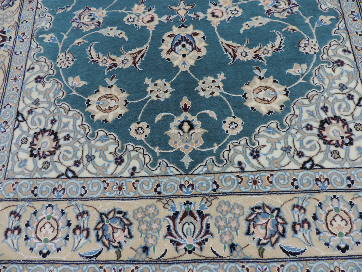 ペルシャ絨毯 カーペット ウール＆シルク 手織り高級 ペルシャ絨毯の本場 イラン ナイン産 玄関マットサイズ 140cm×104cm 本物保証_画像3