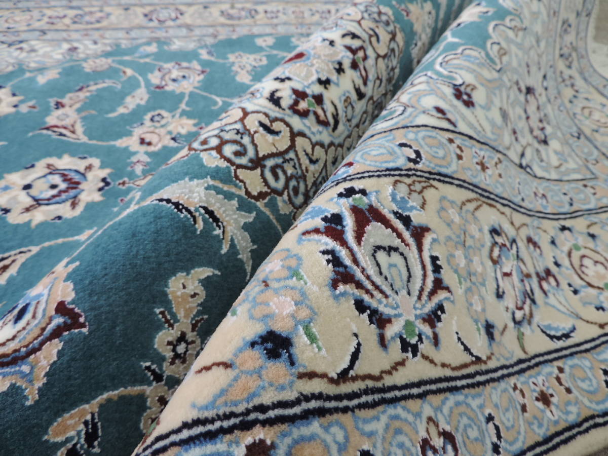 ペルシャ絨毯 カーペット ウール＆シルク 手織り高級 ペルシャ絨毯の本場 イラン ナイン産 玄関マットサイズ 140cm×104cm 本物保証_画像7