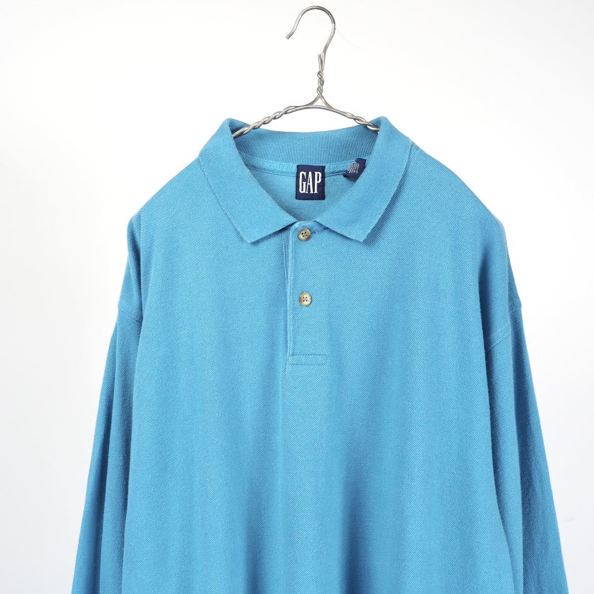 最も完璧な 90s【OLD GAP】XL 長袖ポロシャツ ブルー コットン 鹿子 ビッグサイズ USA ビンテージ オールド ギャップ 長袖シャツ