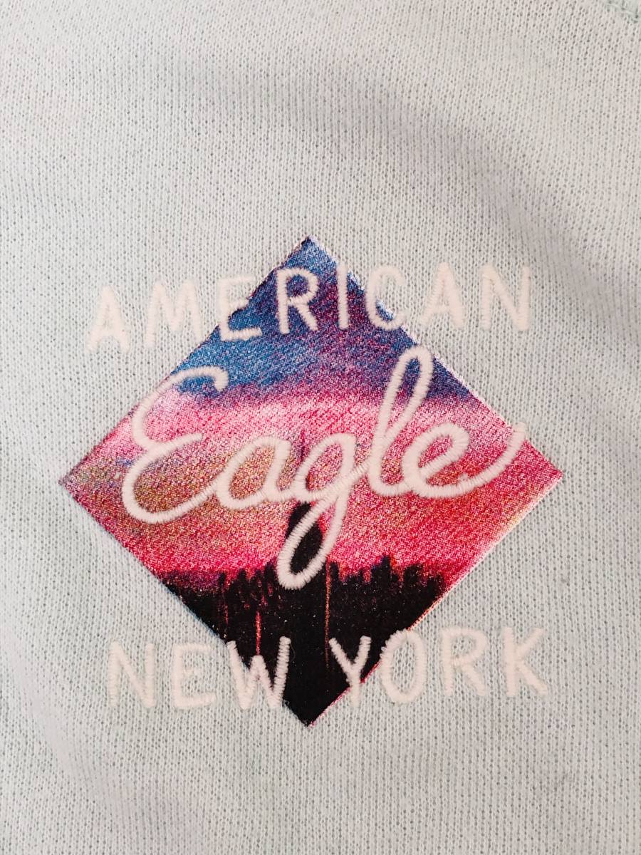 z717 AMERICAN EAGLE アメリカンイーグル フルジップパーカー 刺しゅう プリント パイル L(US) ミントグリーン レディース 万能 古着 USED_画像4