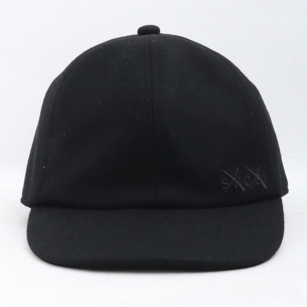 SACAI × KAWS Melton cap サイズ3 ブラック 21-0289S サカイ カウズ メルトンキャップ 帽子 ロゴ刺繍_画像2