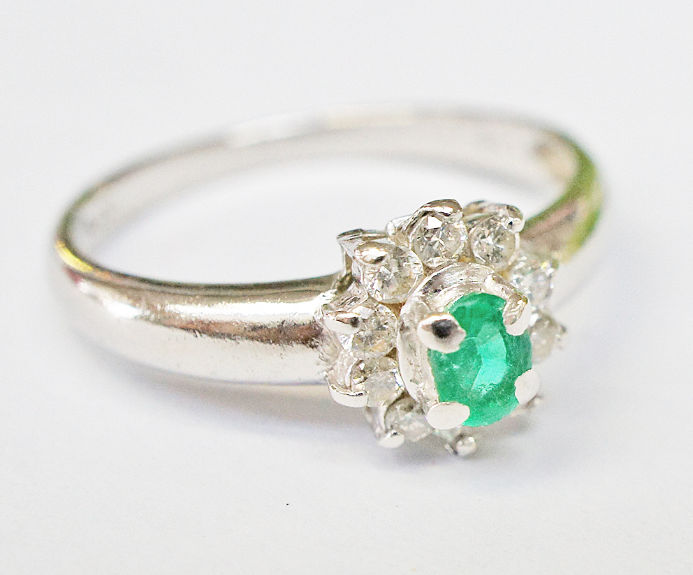 Pt900 emerald & diamond 0.20ct ring size [13] 2.90g [ platinum ][ jewelry ][ dia ][ ring ][ free shipping ]