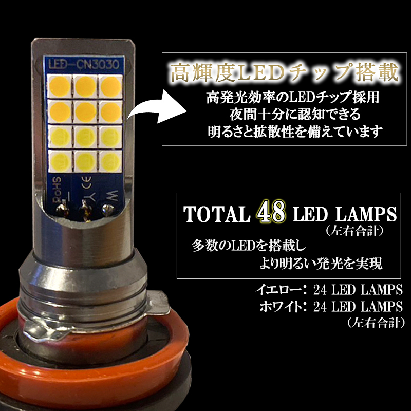 デリカ D5 CV5W CV2W D2 MB15S MB365 D3 BM20 LEDフォグランプ 2色切り替え カラーチェンジ イエロー ホワイト 二色 切替 切換 車検対応_画像2