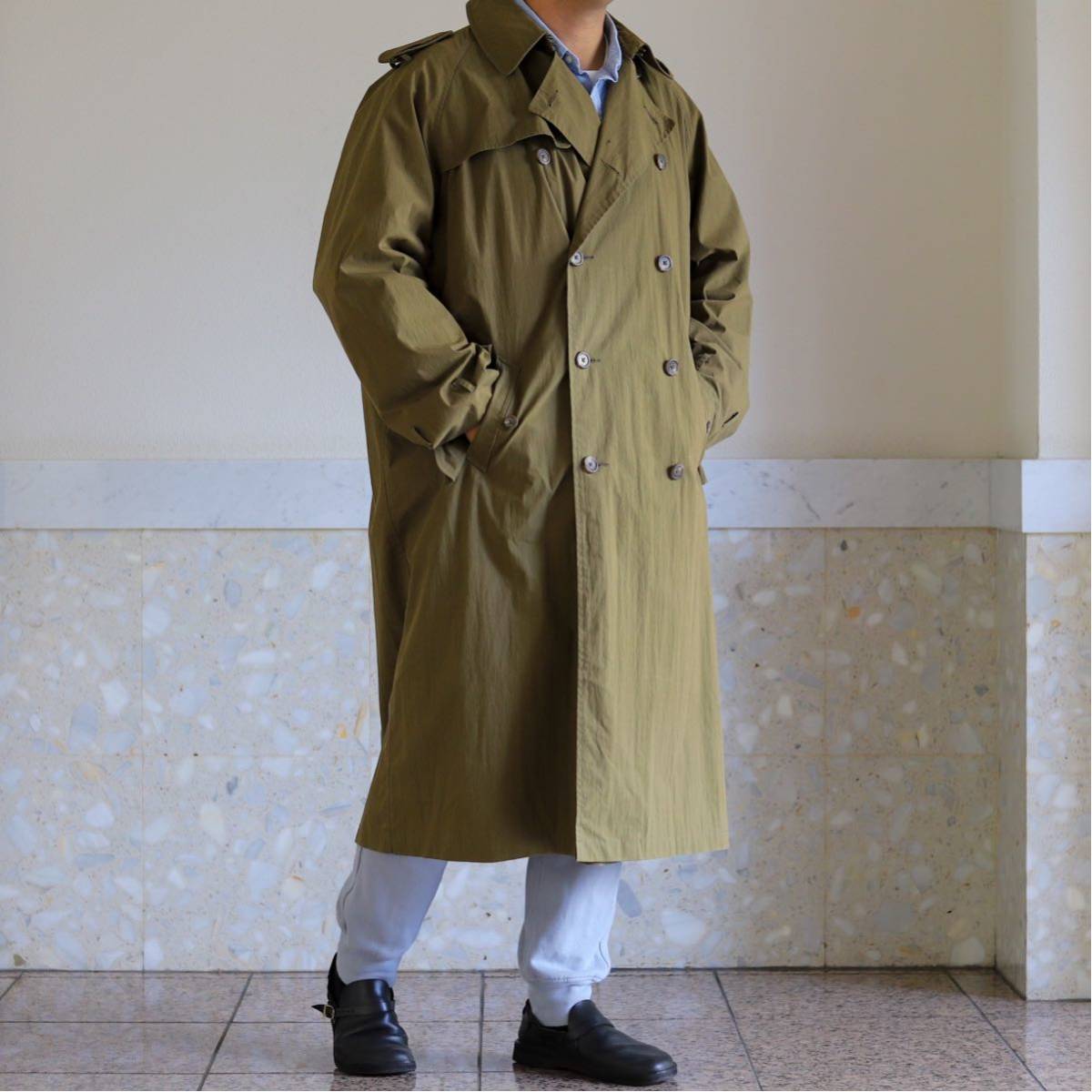 【極美品】Ralph Lauren Raglan sleeves trench coat ／ラルフローレン 高級 一枚袖 コート トレンチコート  ロングコート カーキ サイズXL