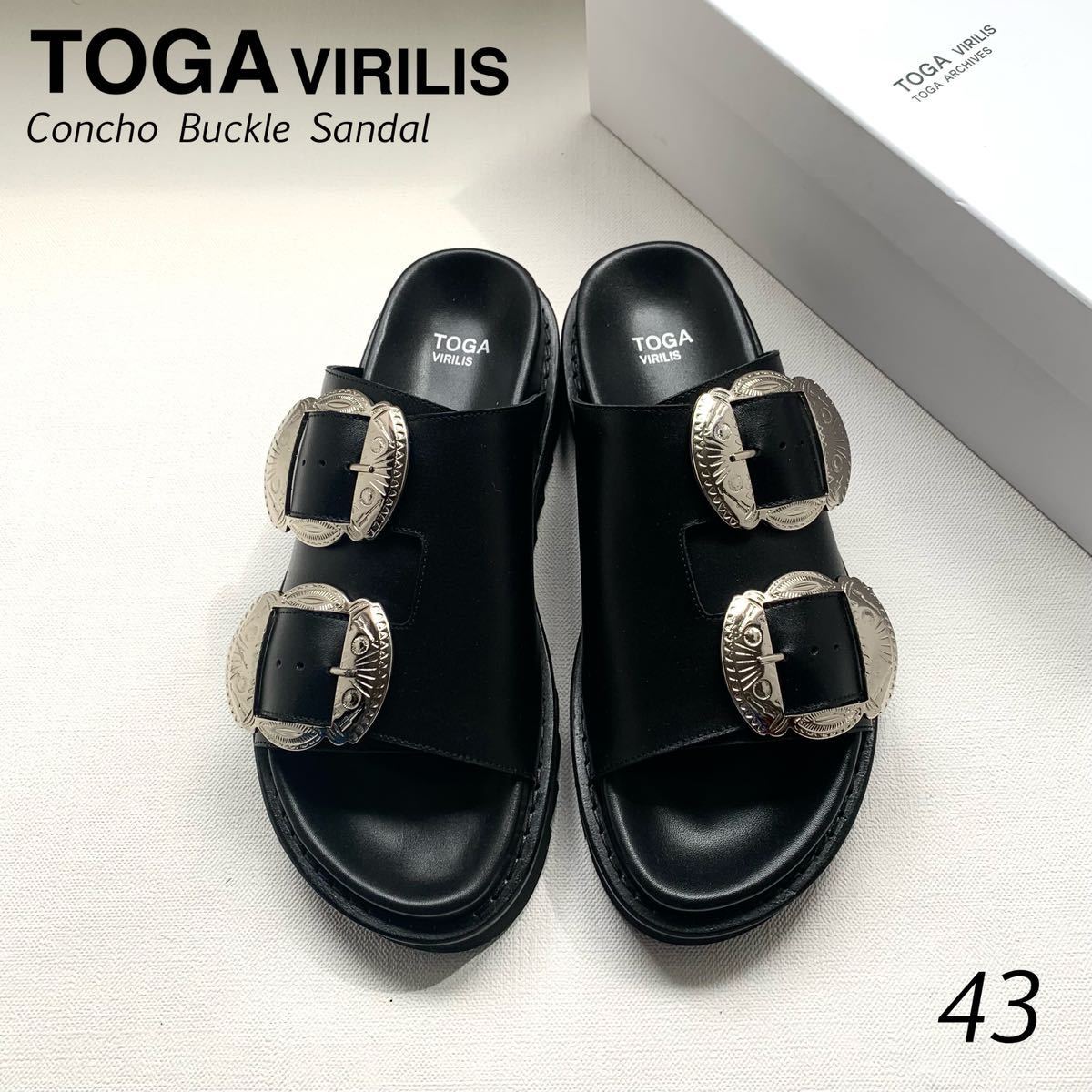 新品 TOGA VIRILIS トーガ ビリリース コンチョ バックル レザー サンダル 43 定6.16万 メンズ 黒 ブラック 28㎝ 2022AW 送料無料