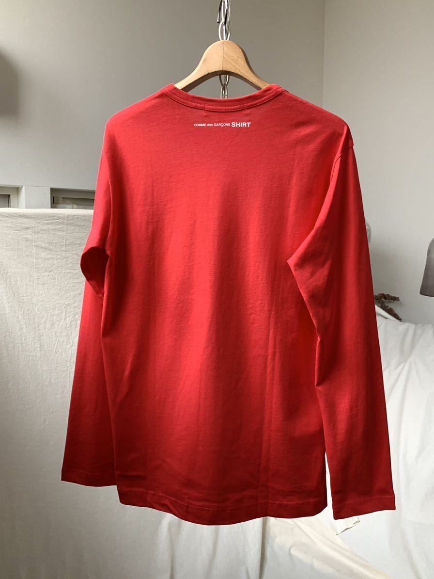 L 新品 2022AW コムデギャルソンシャツ 背面 ロゴ 長袖 Tシャツ レッド Comme des Garcons Shirt FJ-T015 メンズ_画像2