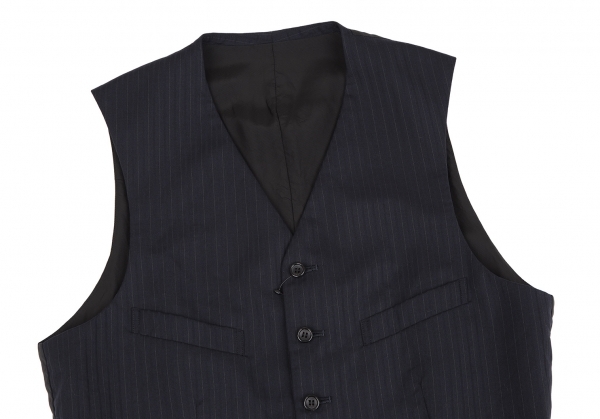  new goods! black Comme des Garcons BLACK COMME des GARCONS poly- wool stripe gilet the best navy blue black L [ men's ]