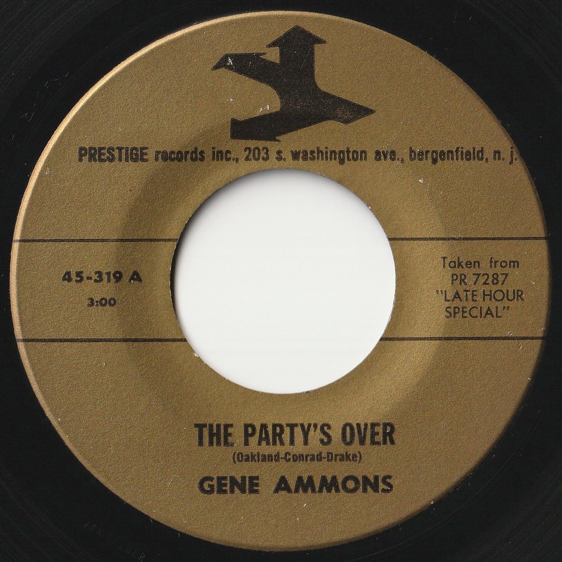 Gene Ammons The Party's Over / I Want To Be Loved Prestige US 45-319 202067 JAZZ ジャズ レコード 7インチ 45_画像1