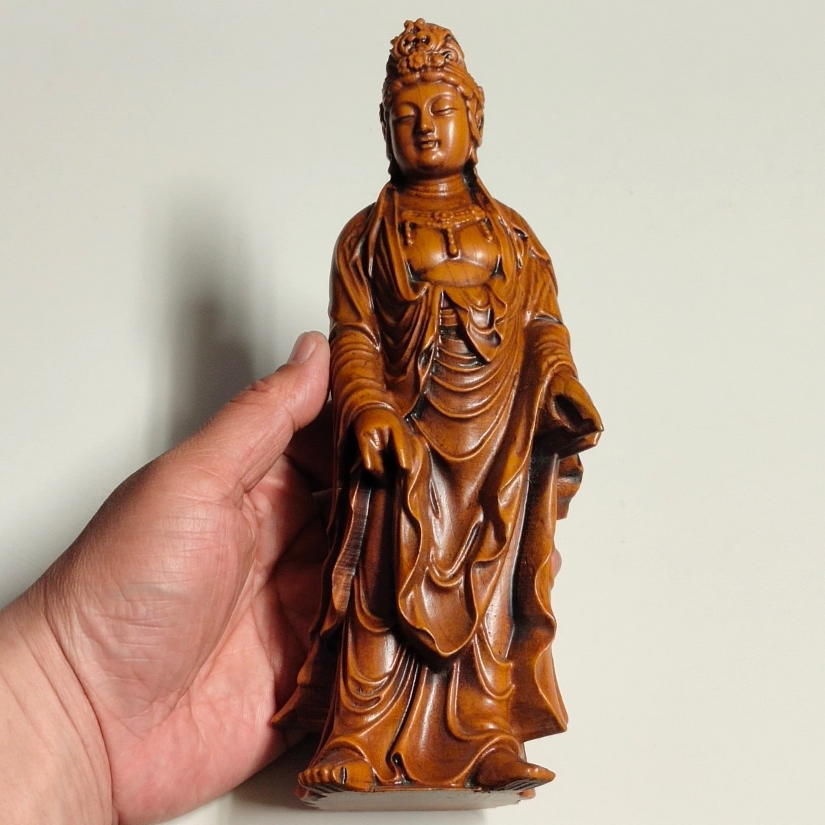 仏教美術 唐木紫壇製 龍上観音菩薩像 仏像 置物 N 5197A-