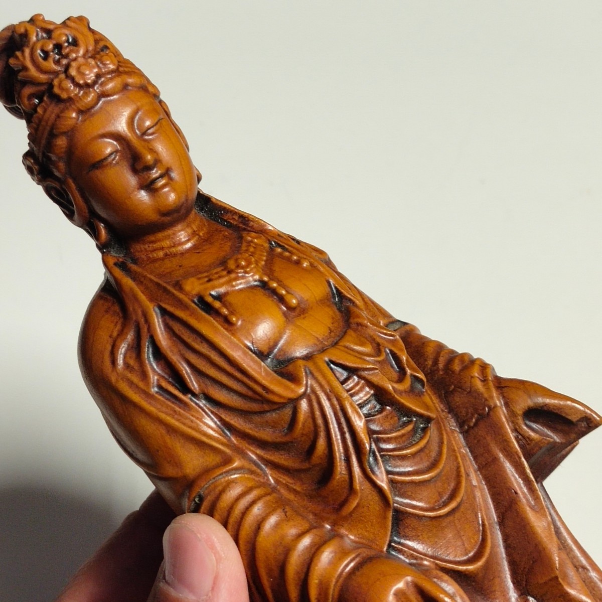 仏教美術 唐木紫壇製 龍上観音菩薩像 仏像 置物 N 5197A-