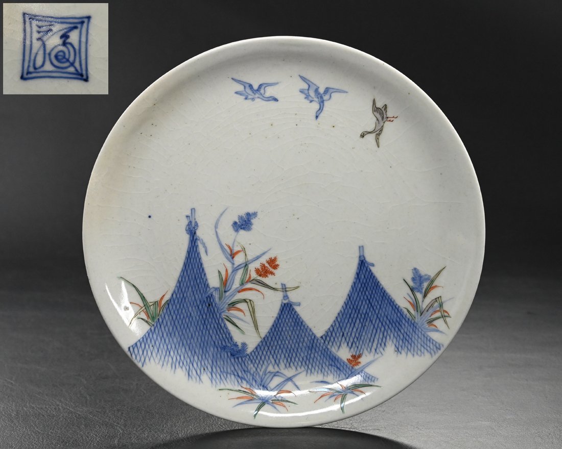 154古伊万里江戸時代 柿右衛門様式 花鳥図皿 陶芸