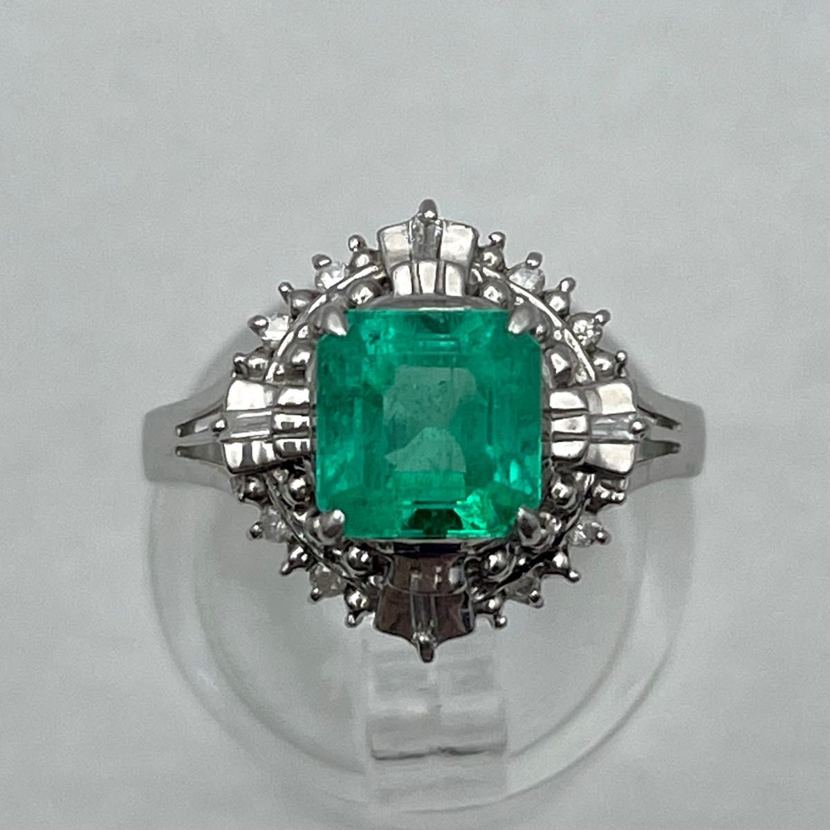 pt900 エメラルド1.48ct ダイヤ0.12ct リング