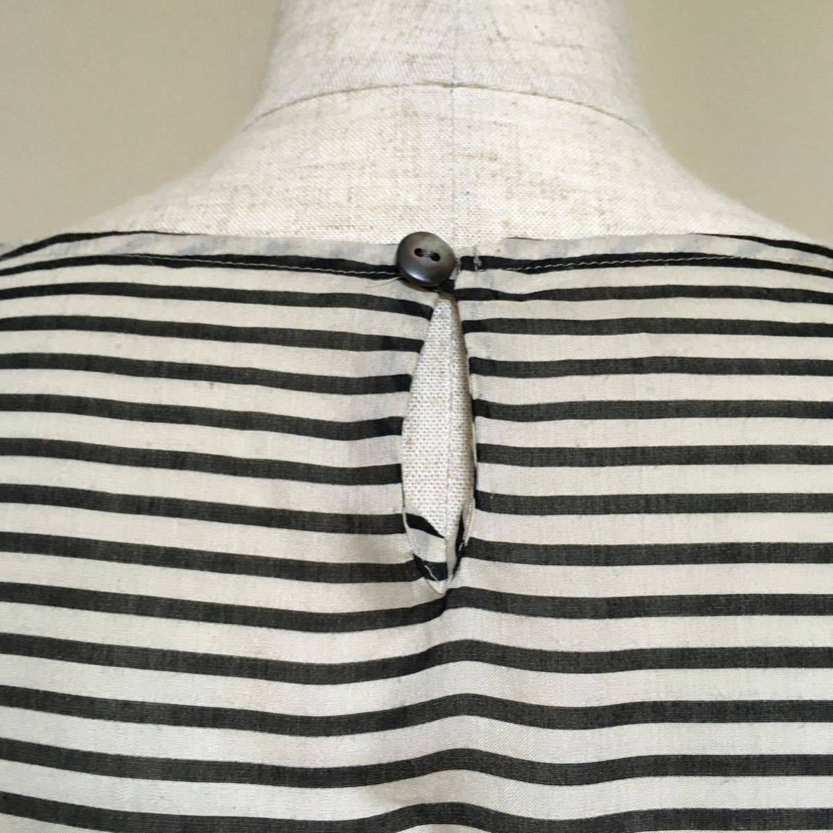 [ANAYI] Anayi ... waist ribbon border short sleeves blouse tops 38/M size corresponding black × beige lady's made in Japan 