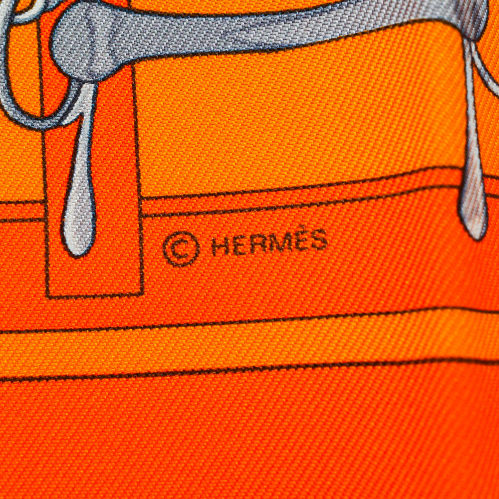 新品 HERMES エルメス カレ45 ミニカレ スカーフ ガヴロッシュ MORS ET FILETS(馬具とビット) シルク オレンジ_画像6