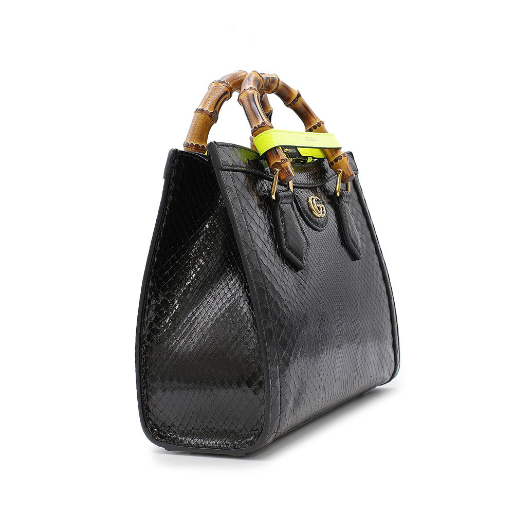  не использовался товар GUCCI Gucci Diana маленький питон ручная сумочка сумка на плечо 2way 660195 черный bamboo 