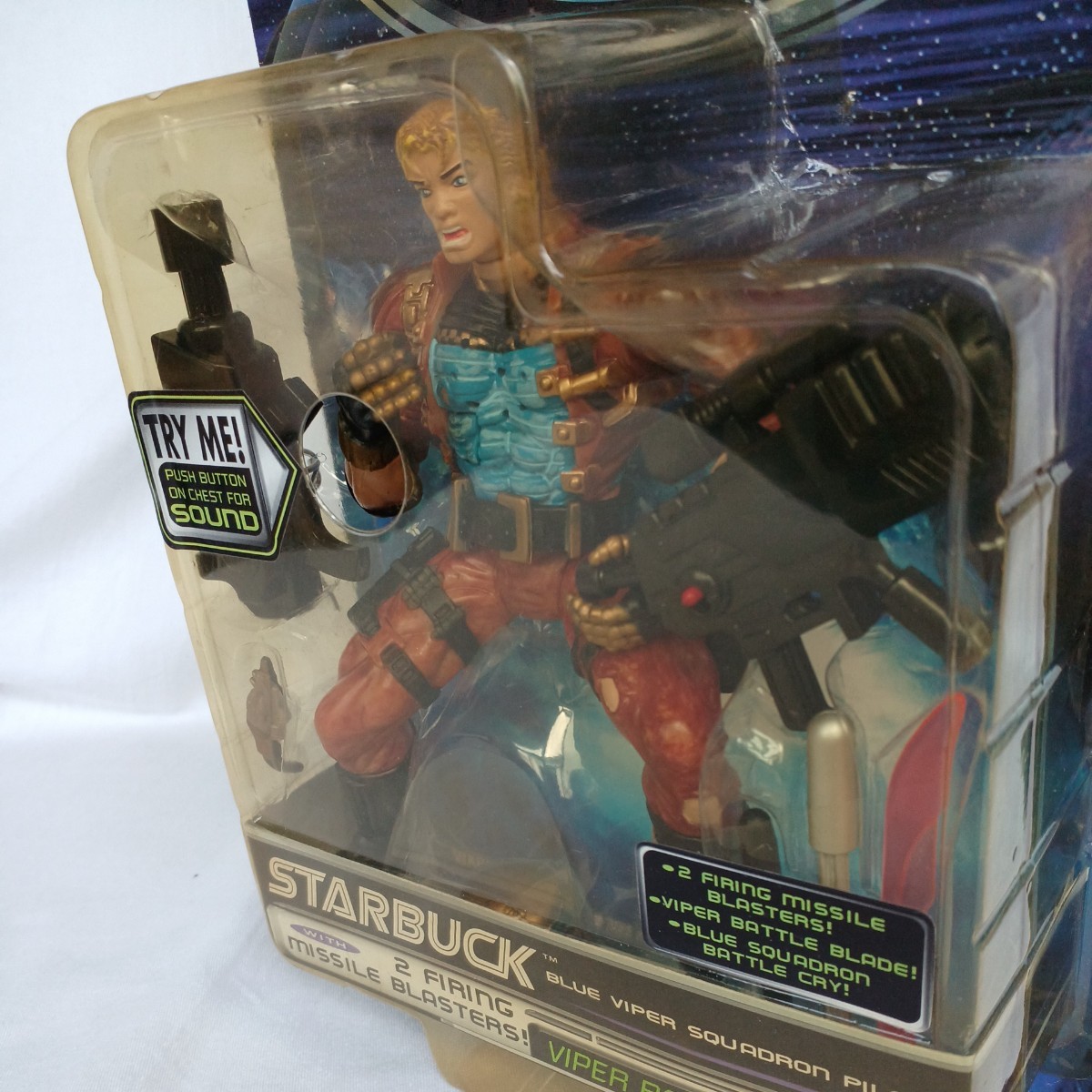 宇宙空母ギャラクティカ BATTLESTAR GALACTICA STARBUCK フィギュア 未開封 長期保管品 ジャンク パッケージ黄ばみ、汚れ、傷みあり_画像4