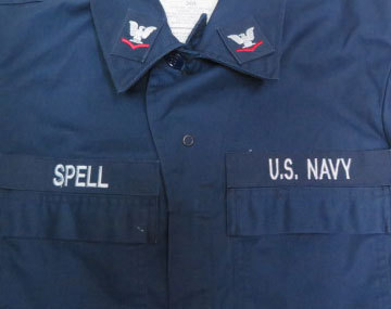 CO4米軍実物NAVYアメリカ古着カバーオール36紺系USNパッチ付き紺系