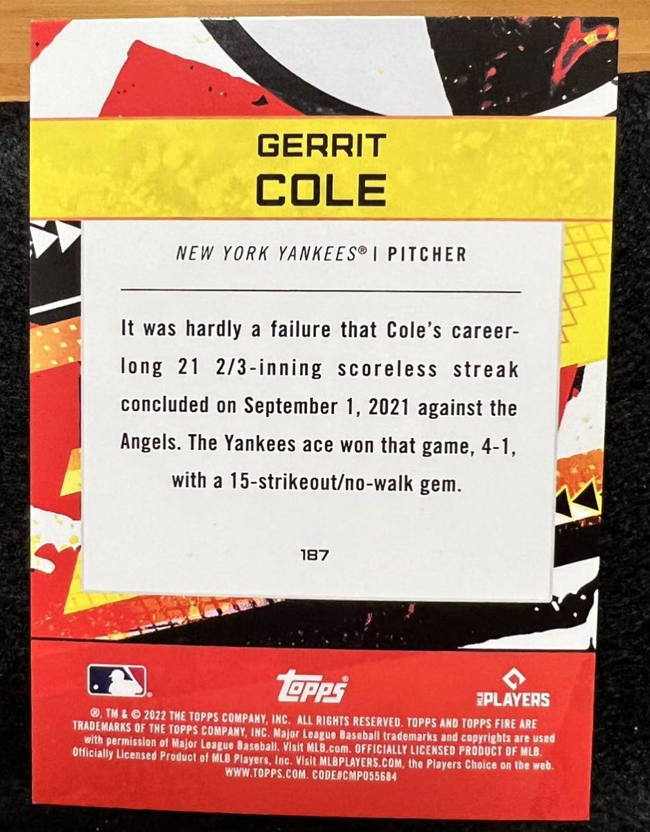 2022 Topps Fire Gold Minted ゲリット・コール Gerrit Cole #187_画像2