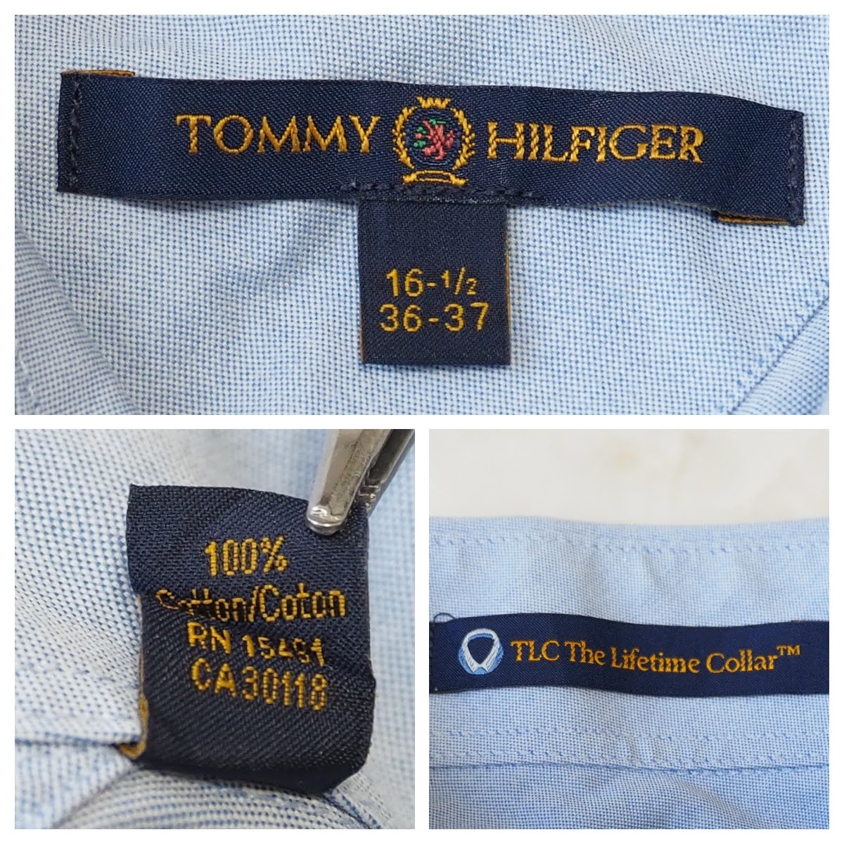 ☆送料無料☆ TOMMY HILFIGER トミーヒルフィガー USA直輸入 古着 長袖 胸ポケット付き 無地 シャツ メンズ 16-1/2 ブルー トップス 中古_画像8