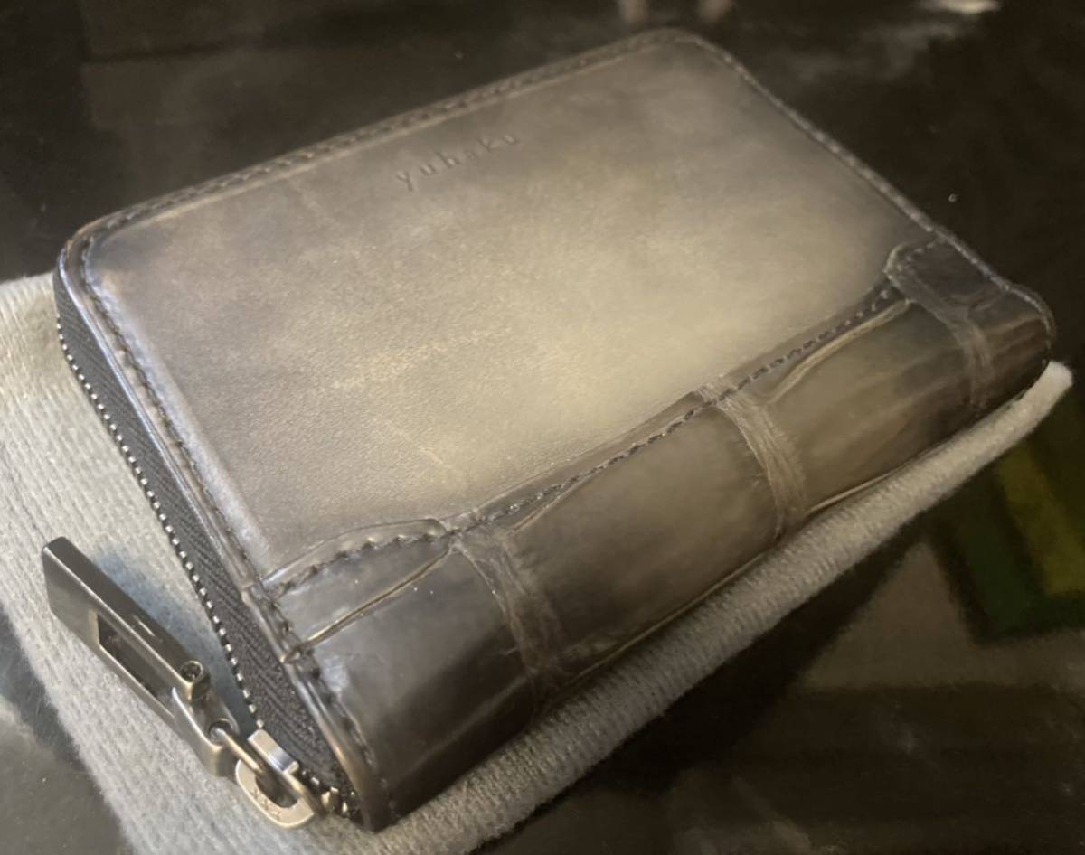 crocodile combination round fastener multi case gray purse * exotic leather black koYUHAKUyu Haku [ free shipping ]