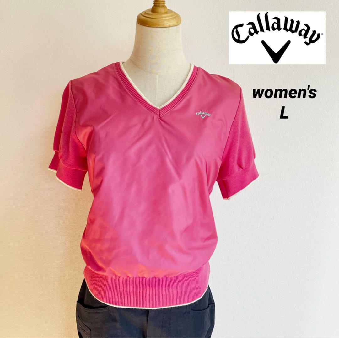 CALLAWAY X series Callaway женский Golf одежда . способ V шея короткий рукав вязаный вышивка Logo розовый серия L