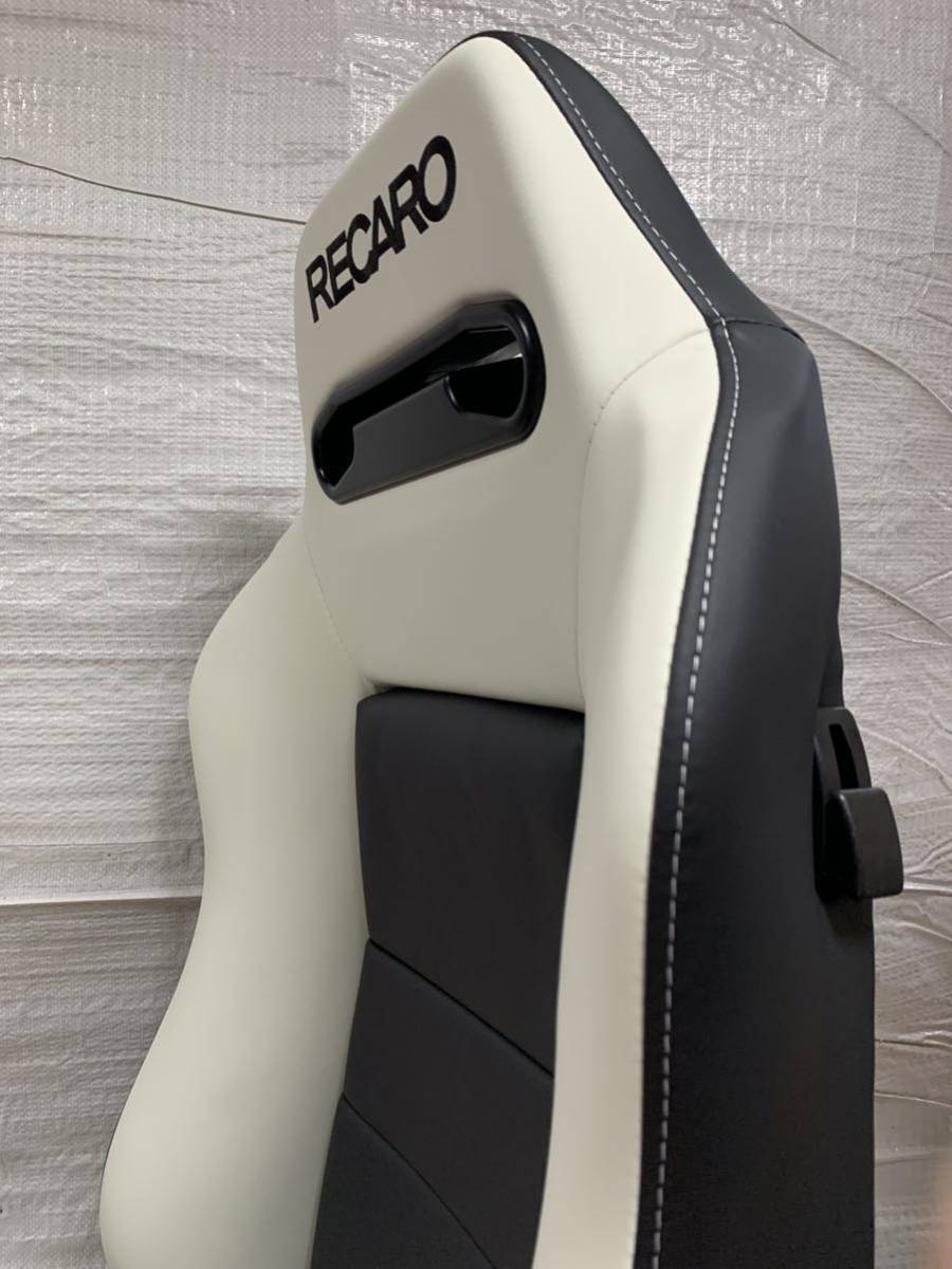 42.43.レカロ RECARO 2脚セット SR-3 黒×白フェイクレザー張り替え