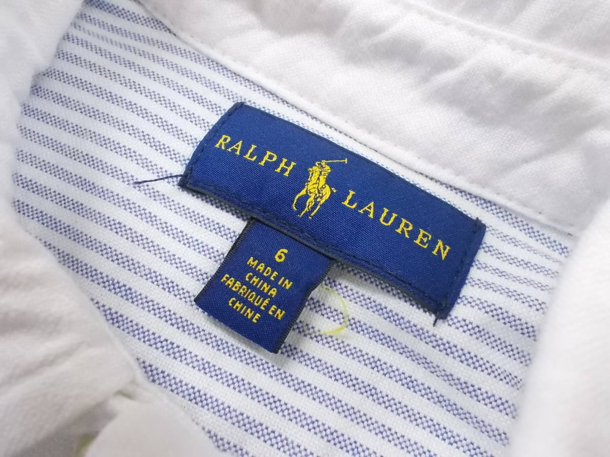 e43*RALPH LAUREN stripe button down long sleeve shirt * size 6 child KIDS regular goods Ralph Lauren long sleeve shirt big po knee .. packet 5D