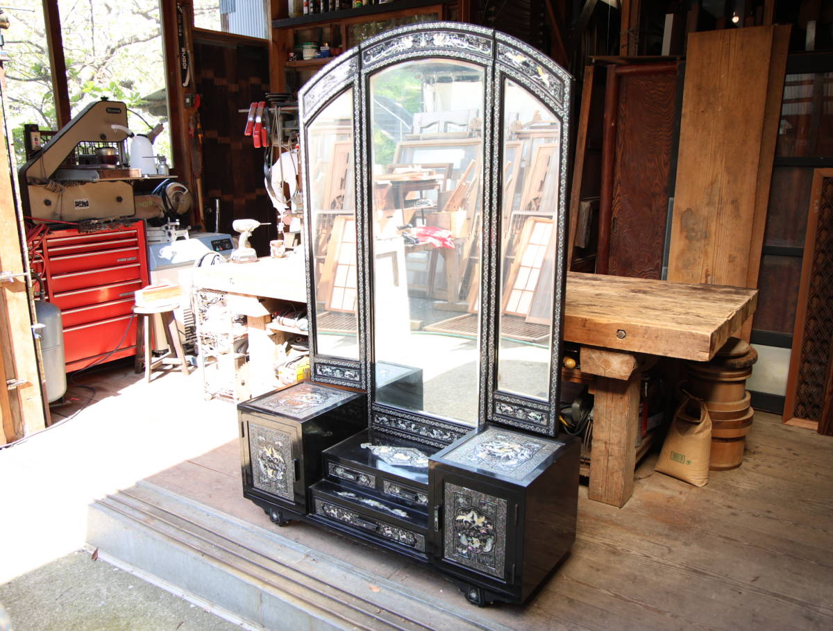 SALE!![ rare article!! mother-of-pearl (laten) dresser ]No,275 dresser mirror old fine art antique era thing Chinese China higashi . Asia Vintage antique 