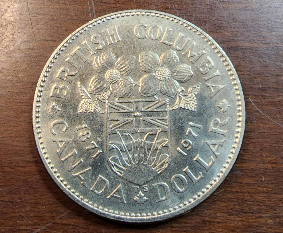 CANADA カナダ ブリティッシュ コロンビア 100年周年記念 1871-1971 カナダ 1ドル 銀貨 ELIZABETH II DG REGINA_画像2