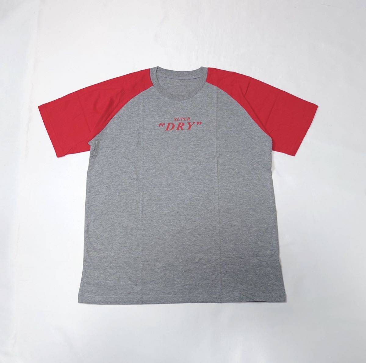 (未使用) SUPER DRY スーパードライ // アサヒ / 半袖 ロゴプリント Tシャツ カットソー (グレー系×赤・切替) サイズ L_画像2