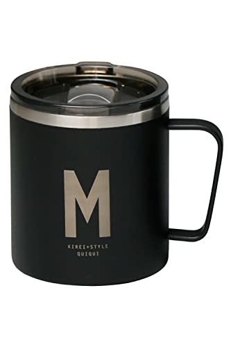 OGURA vacuum insulation mug 350ml alphabet cover attaching stainless steel heat insulation keep cool black M