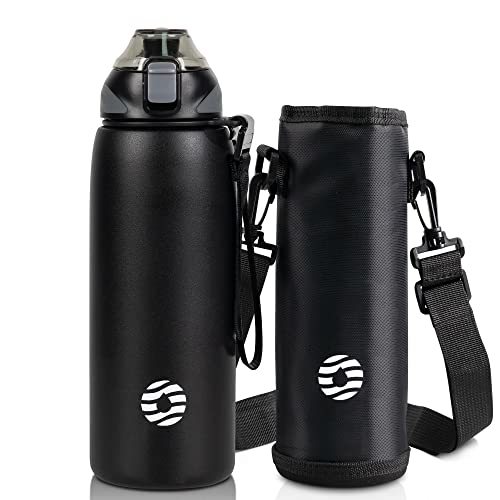 FJbottle 水筒 0.8L 真空断熱 ワンタッチ スポーツボトル 0.8リットル 保温 保冷 スポーツ飲料対応 広口 洗いやすい ステンレスボトル_画像1