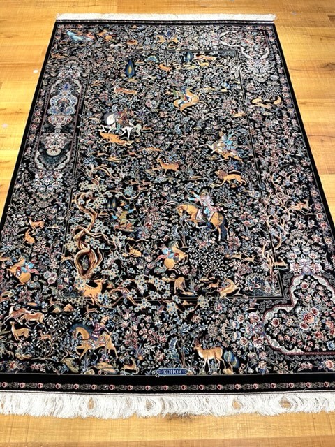 ペルシャ絨毯・最高級ハンド&マシン織り・ 世界最高密度150万ノット ・豪奢なクムデザイン 150cm×225cm q5