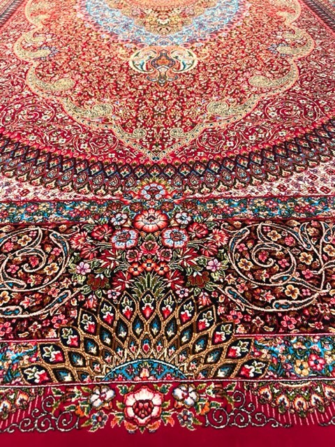 ペルシャ絨毯・最高級ハンド&マシン織り・ 世界最高密度150万ノット ・豪奢なクムデザイン 150cm×225cm q6_画像3