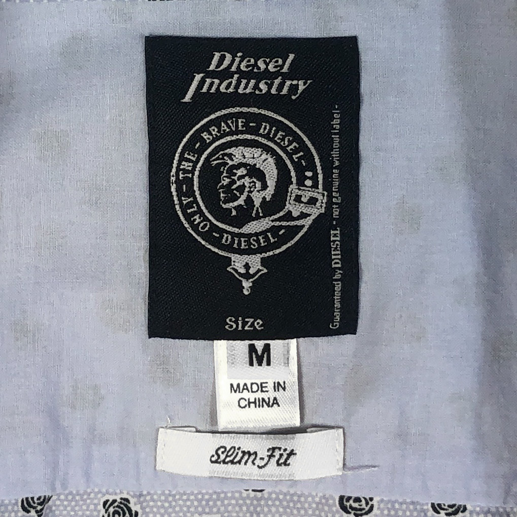 ★DIESEL★Mサイズ ディーゼル 長袖 メンズ 青 ブルー バラ柄 トップス シャツ Yシャツ カジュアル ビジネスシャツ Y010