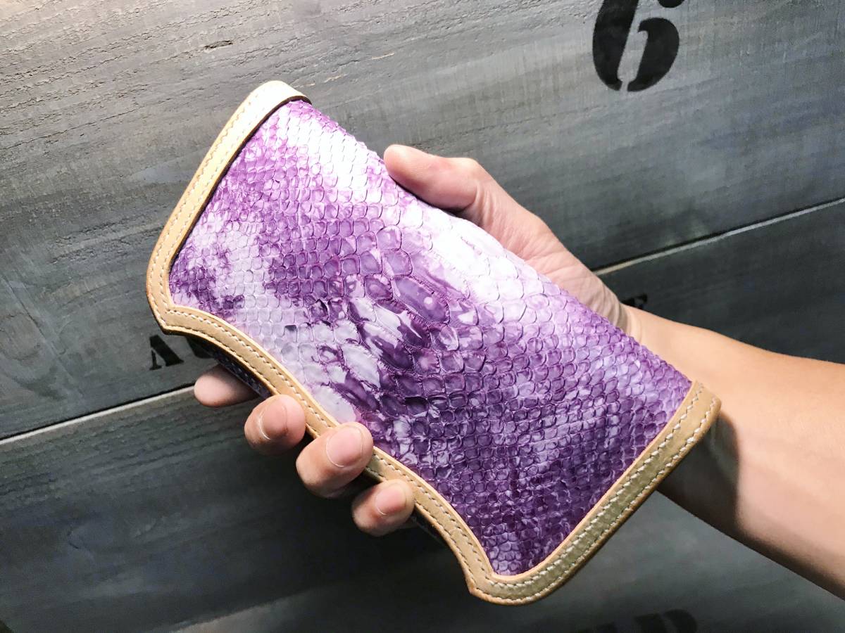 ロングウォレット ヘビ革 ダイヤモンドパイソン サドルレザー 革財布