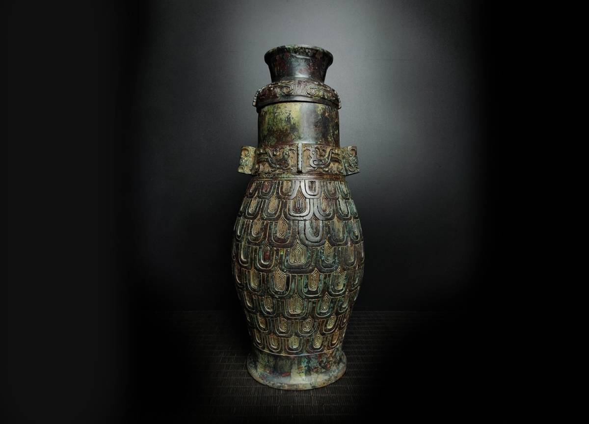 M◆明神◆極上珍品・中国・戦漢時代・青銅器・魚紋瓶・礼器・非常に良い状態・中国古美術・古賞物・古董品