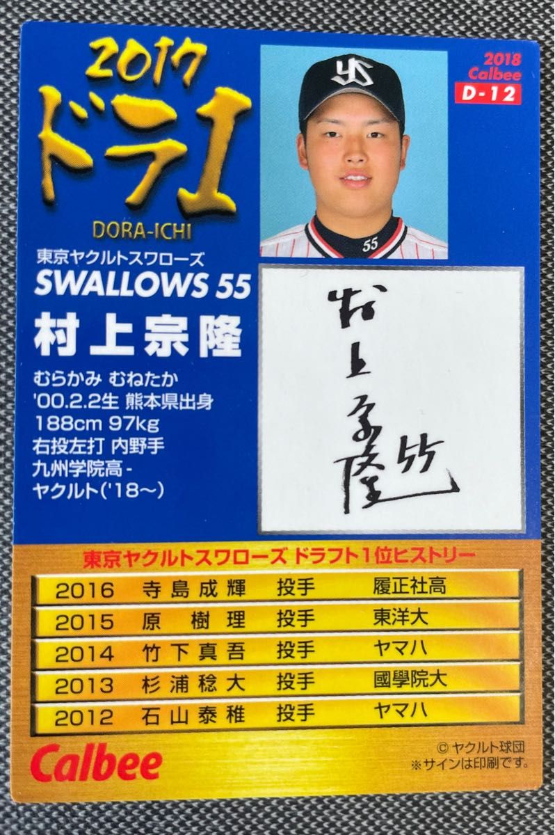 村上宗隆 2018BBM 1stバージョンルーキーカード プロ野球チップス