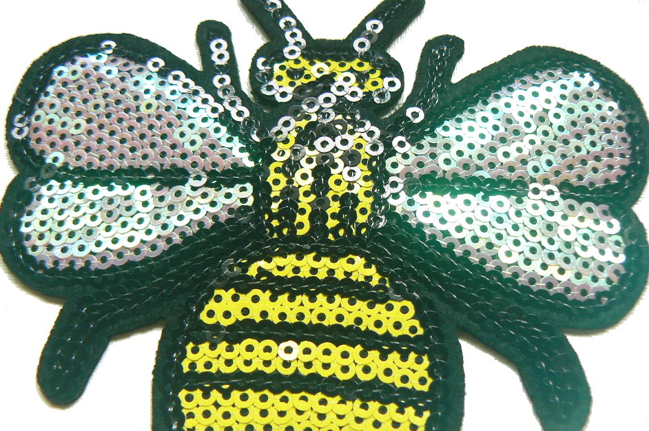 ■【ワッペン】*ミツバチ bee* 蜂 ハチ 昆虫 スパンコール アイロンワッペン キラキラワッペン アップリケ_画像2