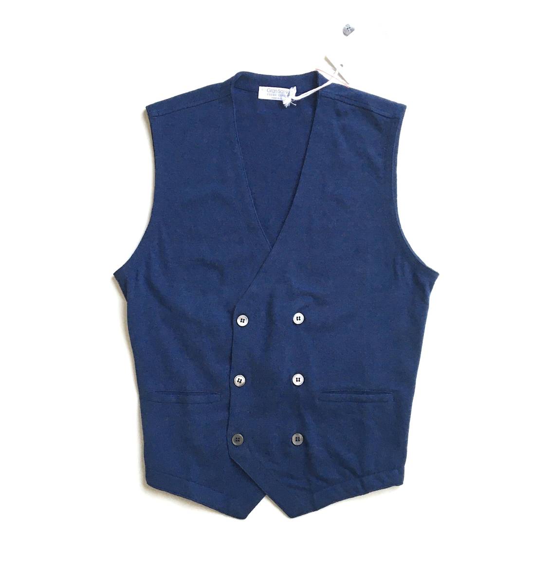 新品 グラン サッソ 44 S Gran Sasso グランサッソ ニット ジレ GILET ライトネイビー FRESH COTTON コットン 綿 イタリア 正規品 送料無料_画像1